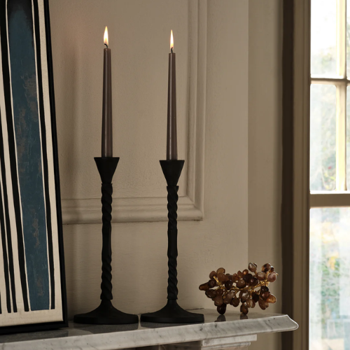 Notte Pair of Candle Holders: Antique Grey