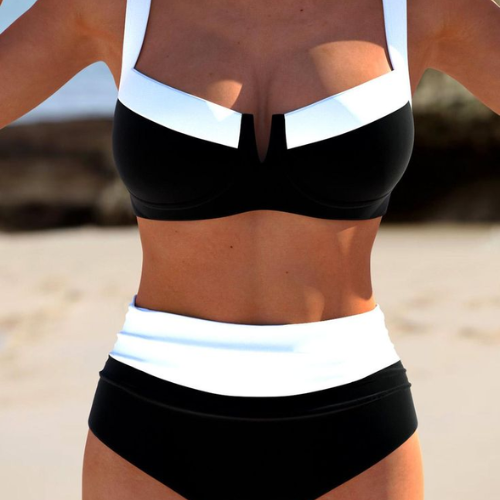 Patchwork Square Neck Black Bikini Set